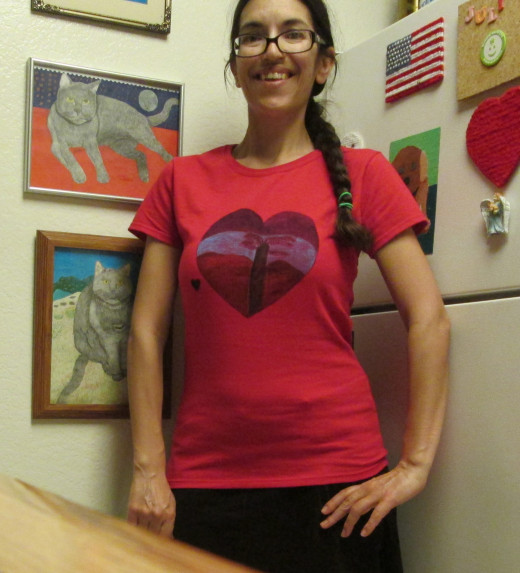 I used fabric markers to create a heart design on my shirt.