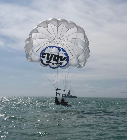 Stage 4: The final tease. The skipper gives you one last near-dunking, then accelerates to get you up again and pulls in the winch.