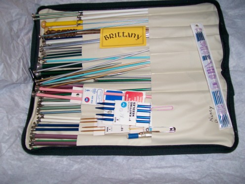 Long, short, double pointed, plastic, wood, and metal knitting needles.