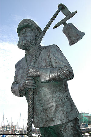 A statue in Swansea's Maritime Quarter representing Thomas's fictional Captain Cat