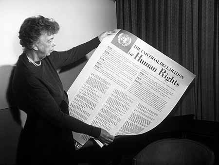 Eleanor Roosevelt with the U.N.'s Declaration of Human Rights