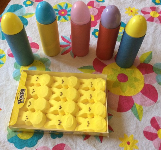 Tubes, plastic eggs and peeps