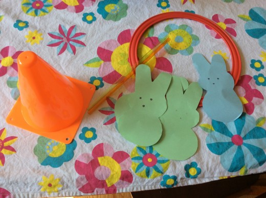 Hoop, paper Peeps, straws