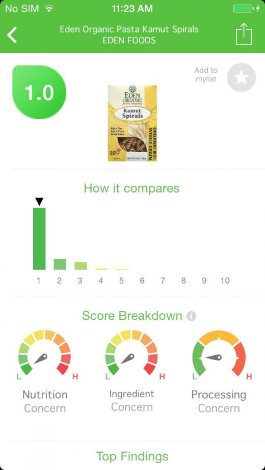 Screen shot of the EWG Food Score app