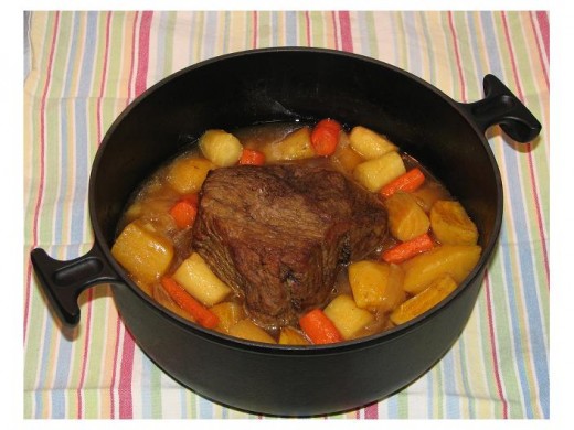 Pot roast with potatoes and carrots. 