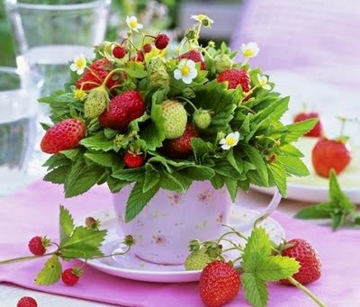 Strawberry arrangement in a tea cup