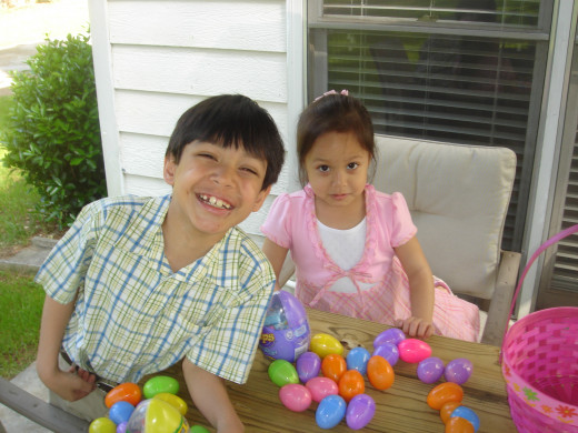 Easter, 2010. The boy's mischief and the girl's fear.