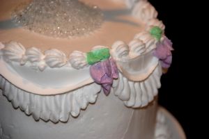 A wedding cake with decorations