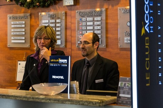 hotel reception with two hotel agents