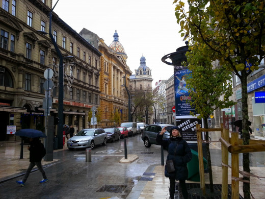 A throwback to the 19th Century: the view from the subway portal at Ferenciek tere.