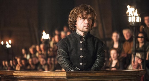 Tyrion Lannister (Peter Dinklage) at his trial.