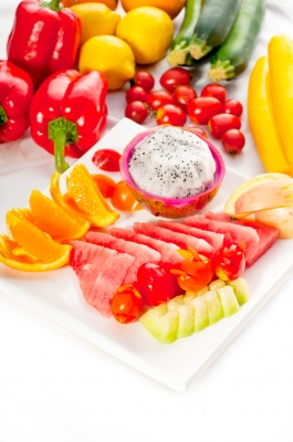Mixed Plate Of Fresh Sliced Fruits Stock Photo