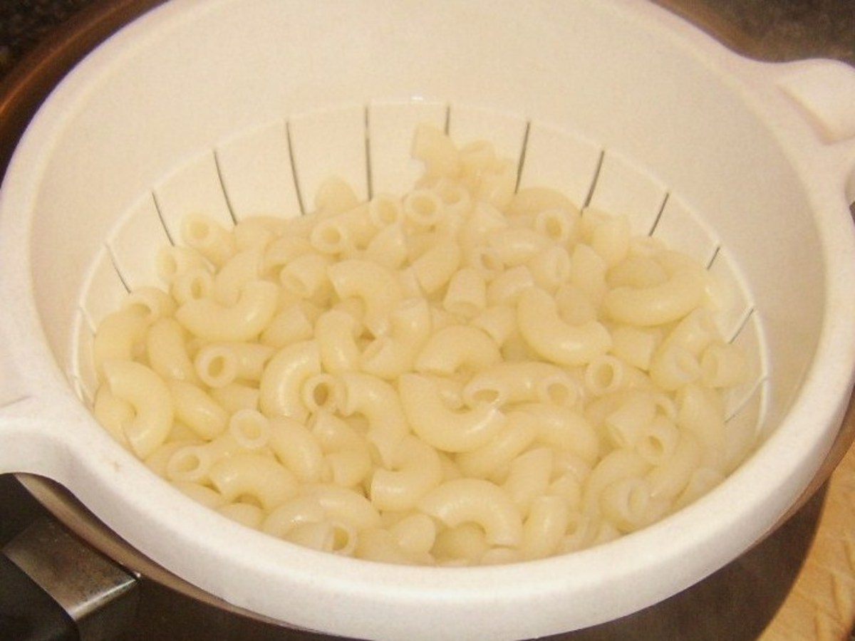 Draining cooked macaroni