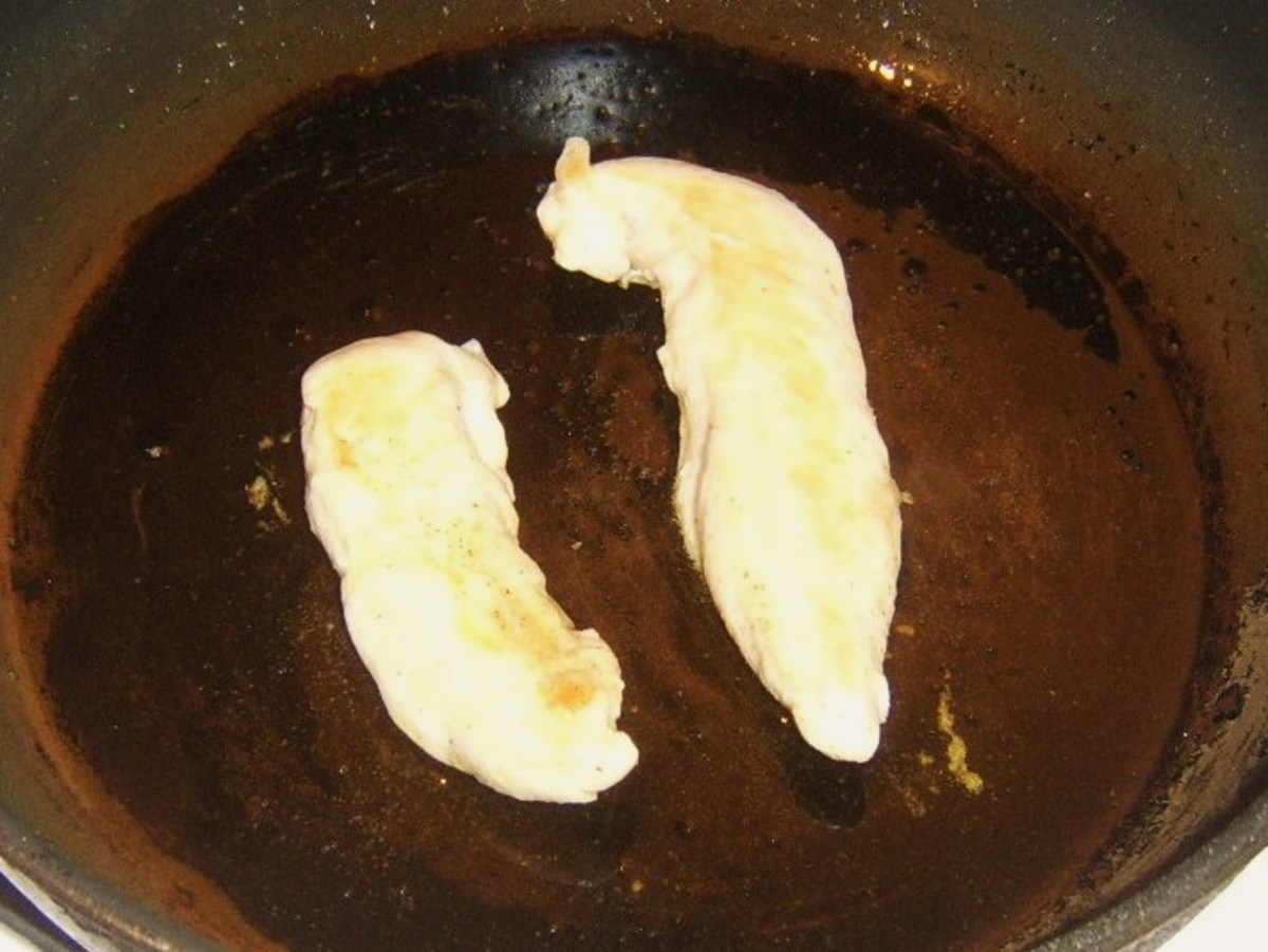 Pan frying chicken breast strips
