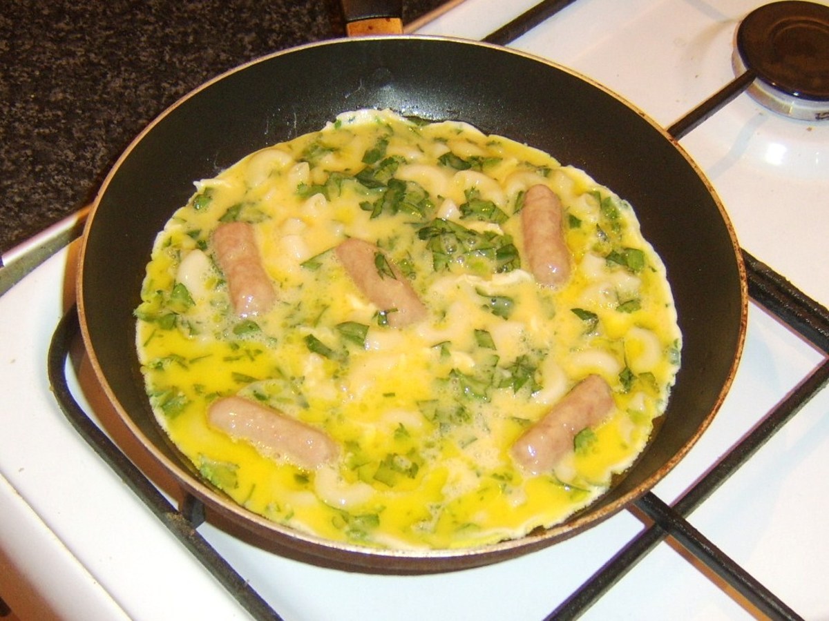Frittata is starting to set in the pan