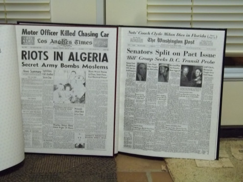 These are the first Pages in each of our books which shows the headlines on the day each of us was born.  Mine is on the Left side of the picture, Don's is on the right side of the picture.