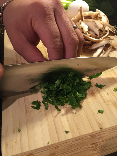Roughly chop the cilantro.