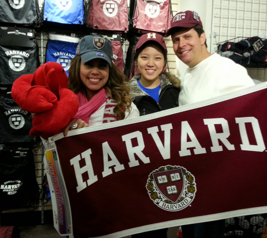 Go team! At the university store with my daughter and her Harvard friend.