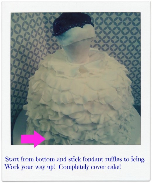 Place ruffles on cake.