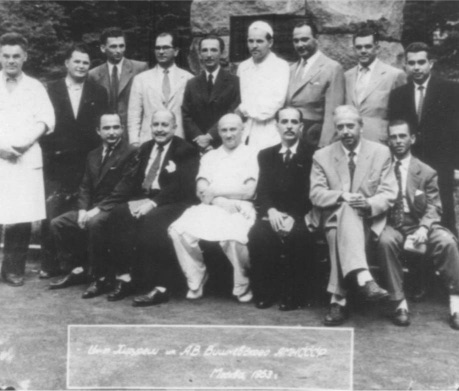 Vladimir Demikhov (standing, 4th from left) at the Institute of Surgery in Moscow, 1953. Vladimir Demikhov (standing, 4th from left) at the Institute of Surgery in Moscow, 1953.