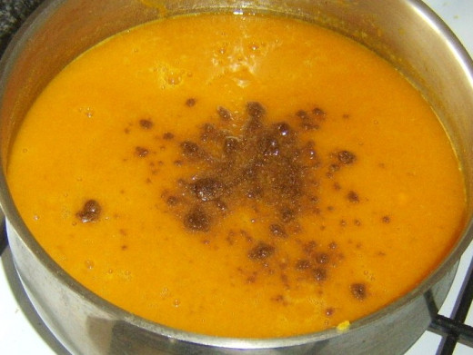 Ground coriander is added to celery and onion squash soup