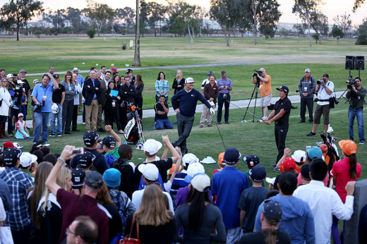 PGA Tour visits MCAS Miramar. Chaley Hoffma(left), Rickie Fowler(right) sharing their expert advice with children.