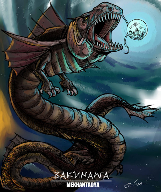 Bakunawa eating the moon, as represented by a digital artist. 