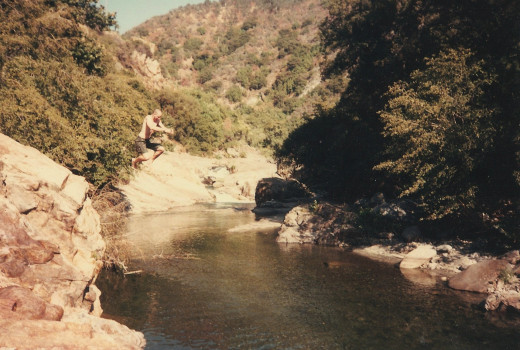 Me jumping into a stream in Sequoia NP.