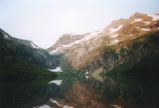 The view from our first back country camp site on Gunsight Lake in Glacier NP.