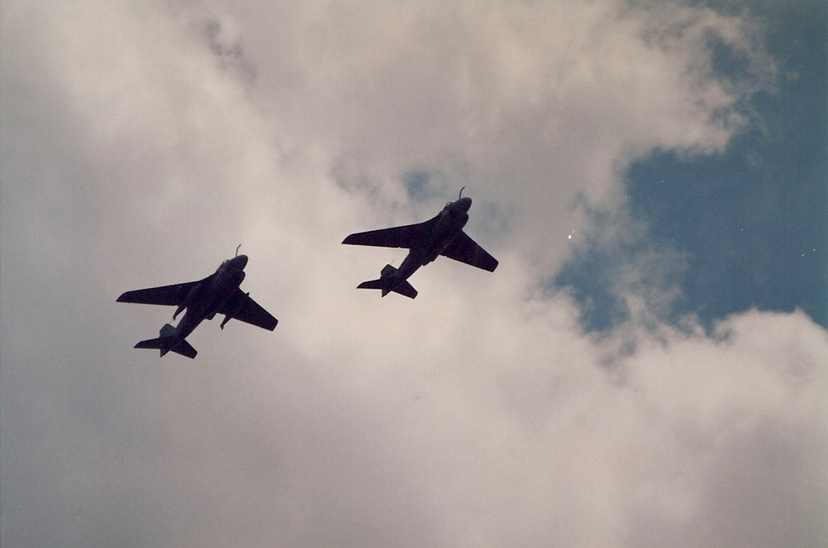 Two EA-6 Prowlers over the Washington Mall during the Desert Storm Victory Parade, June 1991.