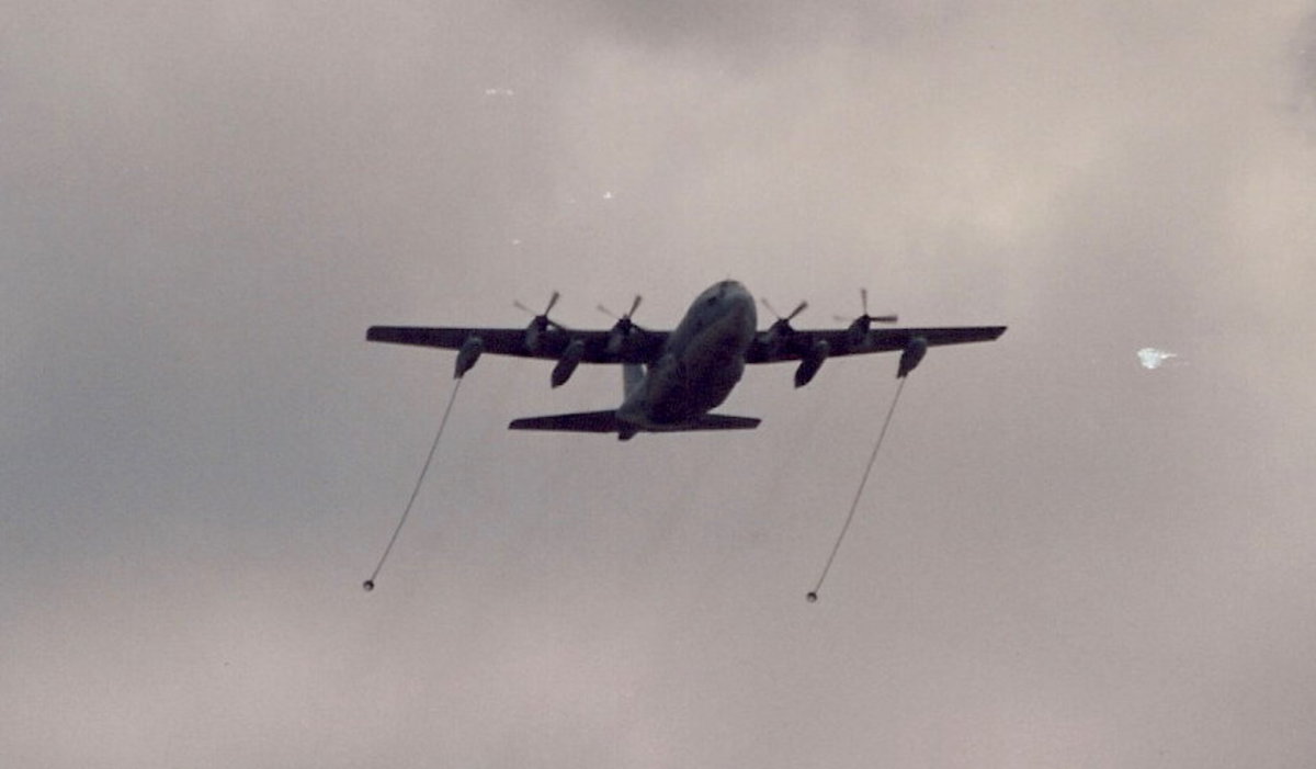 A KC-130 aerial tanker over the Washington Mall, June 1991.