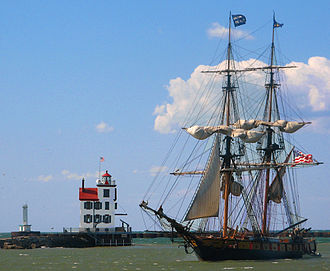 Tallship, U.S. Brig Niagara, Passes the Lorain Lighthouse