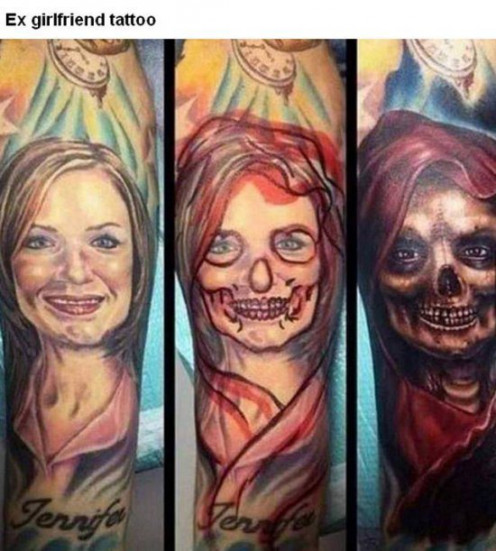 Tattoo work by a guy whose girlfriend left him.