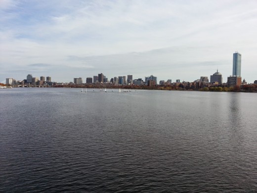 The calm waters of the Charles River are a haven for sailing.