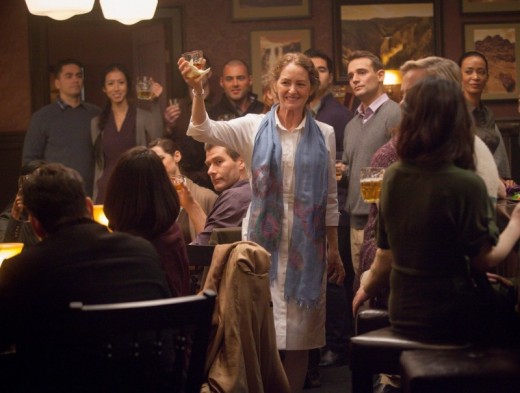 Pam makes a toast in the episode 4 of Wayward Pines.
