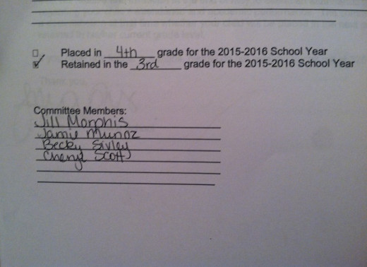 This is the listed committee that agreed the child is to hold back. 