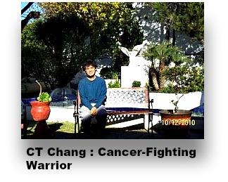 C T Chang sitting in the compound of Gerson Clinic, Mexico