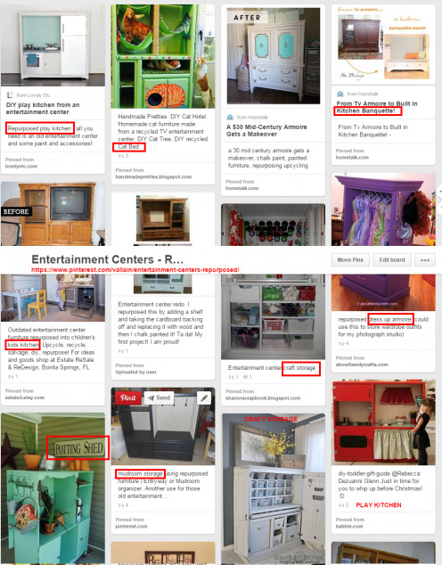 I gathered ideas on Pinterest for ways to use a big entertainment unit. These helped me give people ideas so they would be willing to take it. 