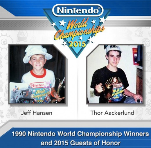 The winners of the 1990 Nintendo World Championships Thor Aackerlund and Jeff Hansen was at attendance for the Nintendo World Championships 2015 event. 