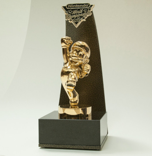The winner was awarded this 2015 Nintendo World Championships gold Mario statue