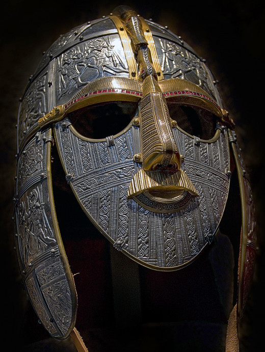 The reconstructed 7th Century Sutton Hoo helm, believed to have been East Anglian king Raedwald's parade wear (Room 41, British Museum)