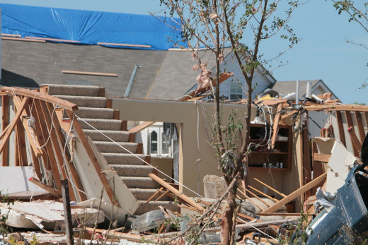 This house in Moore, Oklahoma was damaged by a tornado during a severe weather outbreak.  
