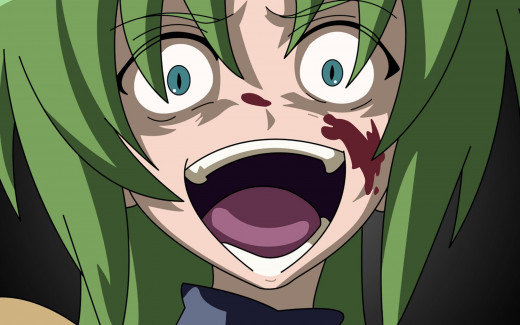 Mion Sonozaki revels in a moment of madness as she goes in for the kill.