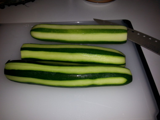 2-3 small or medium zucchini, peeled as much or as little as you like.