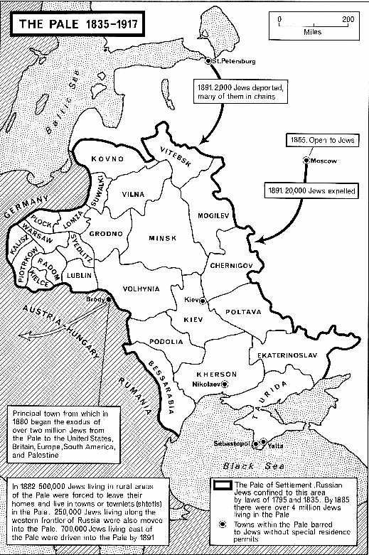The boundaries of the Pale of Settlement in Russia. Image from Wikipedia