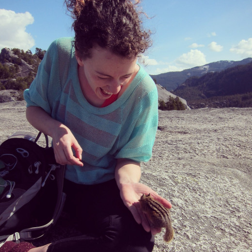Hanging out with an adorable mountain chipmunk at the top of The Chief in Vancouver.