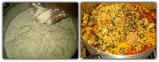 Grinded Egusi seed (Before and after cooking)