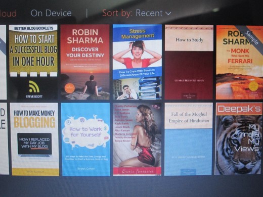 The books I purchased on Kindle e-Reader are displayed on the Kindle Cloud Reader screen