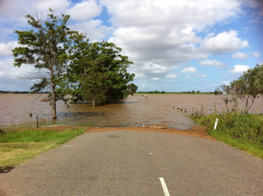 After a heavy rain, flash flooding may cover roadways.  If you encounter something like this while driving, turn around.