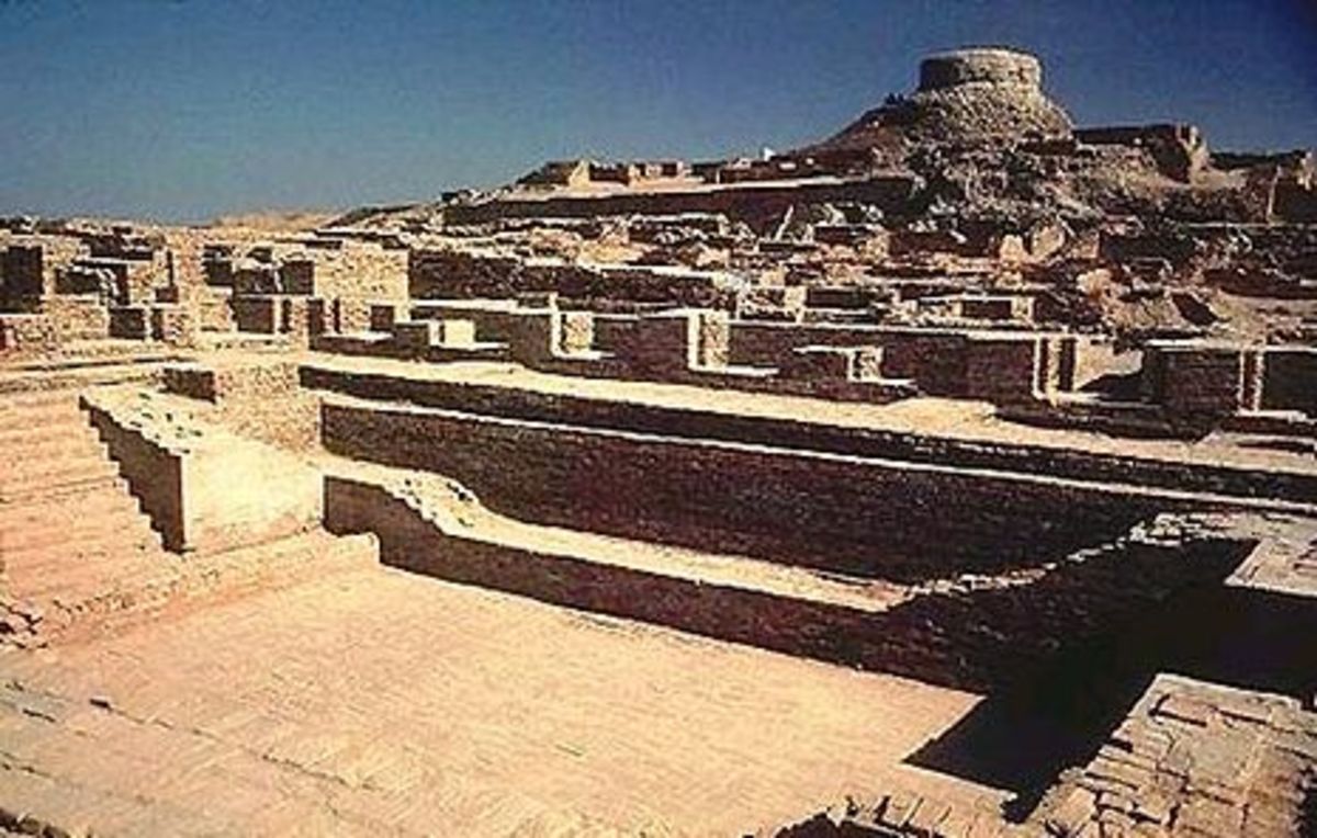 This shows the excavations of Mohenjo-daro.  The great bath is in the forefront of the photo. 